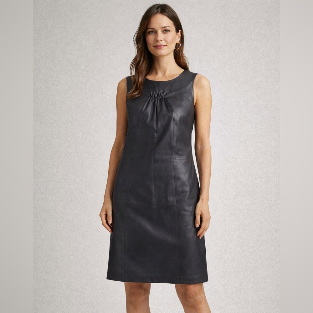 Marks & Spencer Autograph Gray‎ Leather Shift Dress Modern Minimal US 6 UK 10